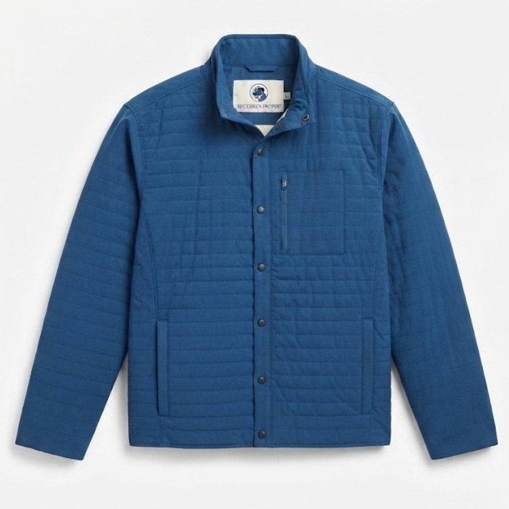 NEW Southern Proper Mens Quilted Field Jacket Blue Size L Snap Front Chore Coat